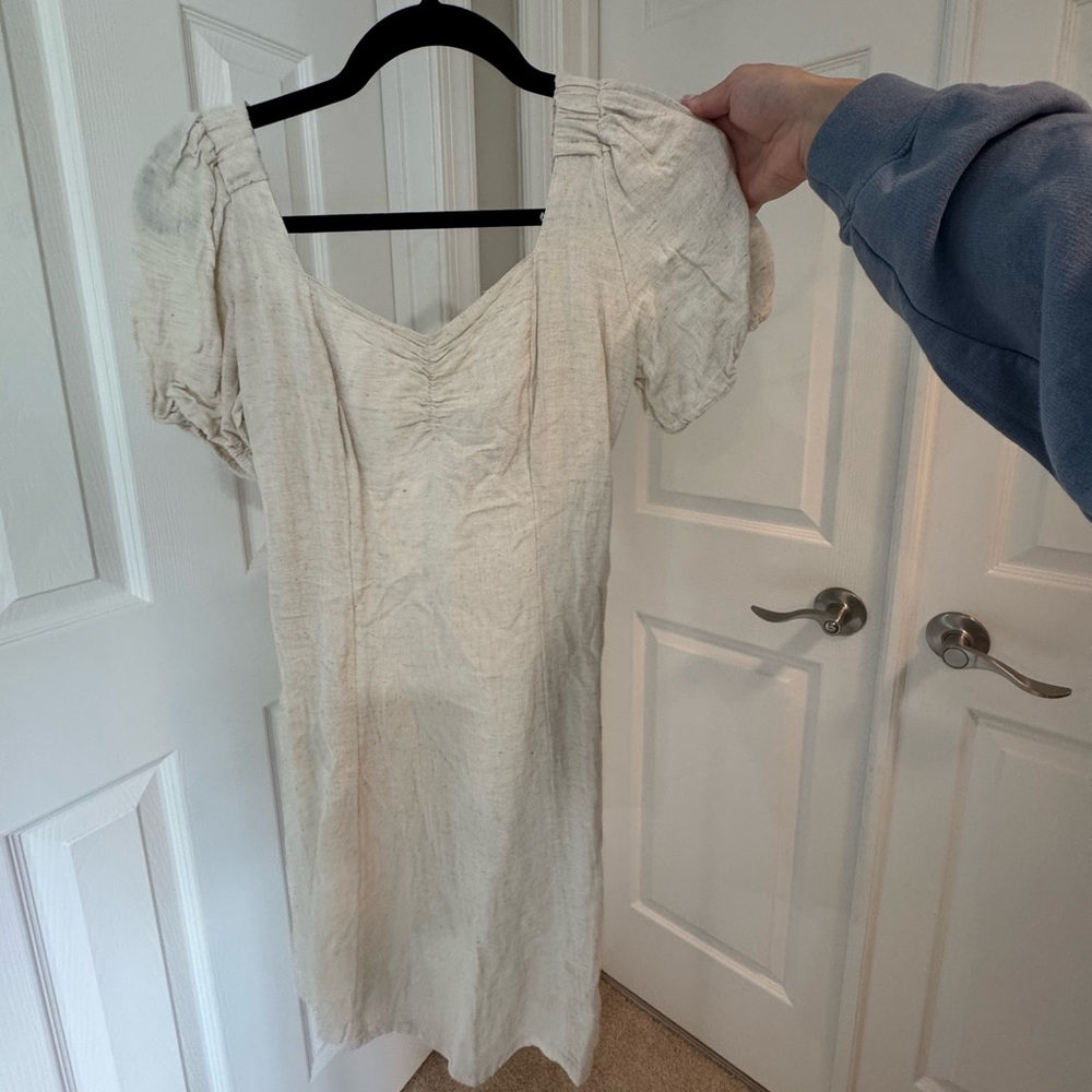 Japna Cream Midi Dress with Puff Sleeves